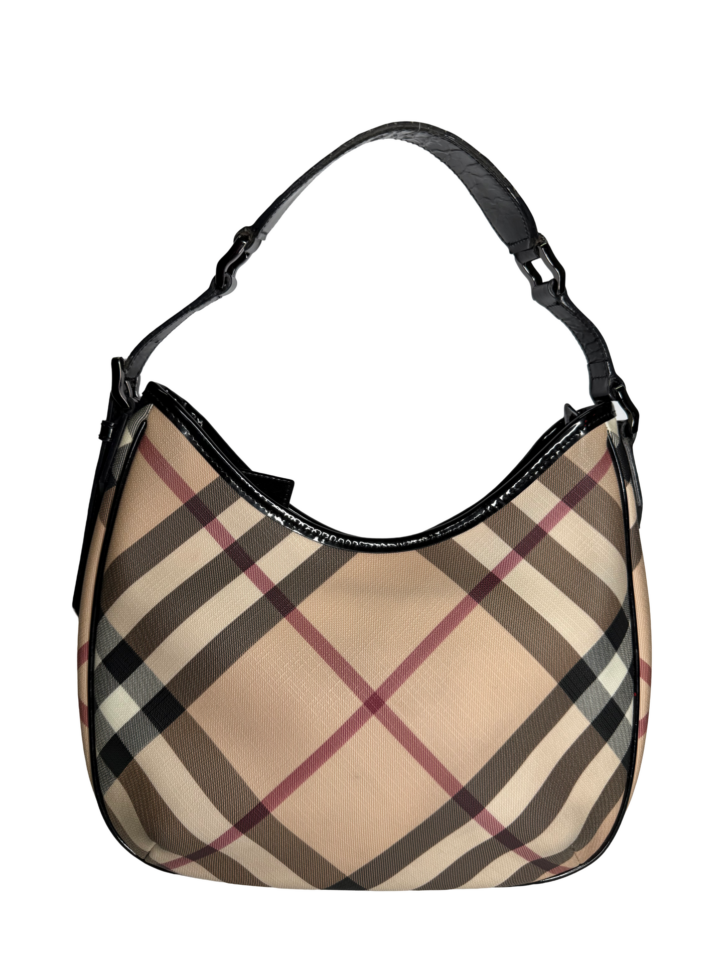 Burberry Beige/Black Nova Check PVC And Patent Leather Barton Hobo