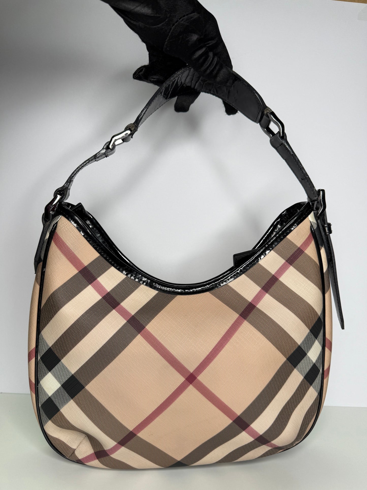 Burberry Beige/Black Nova Check PVC And Patent Leather Barton Hobo