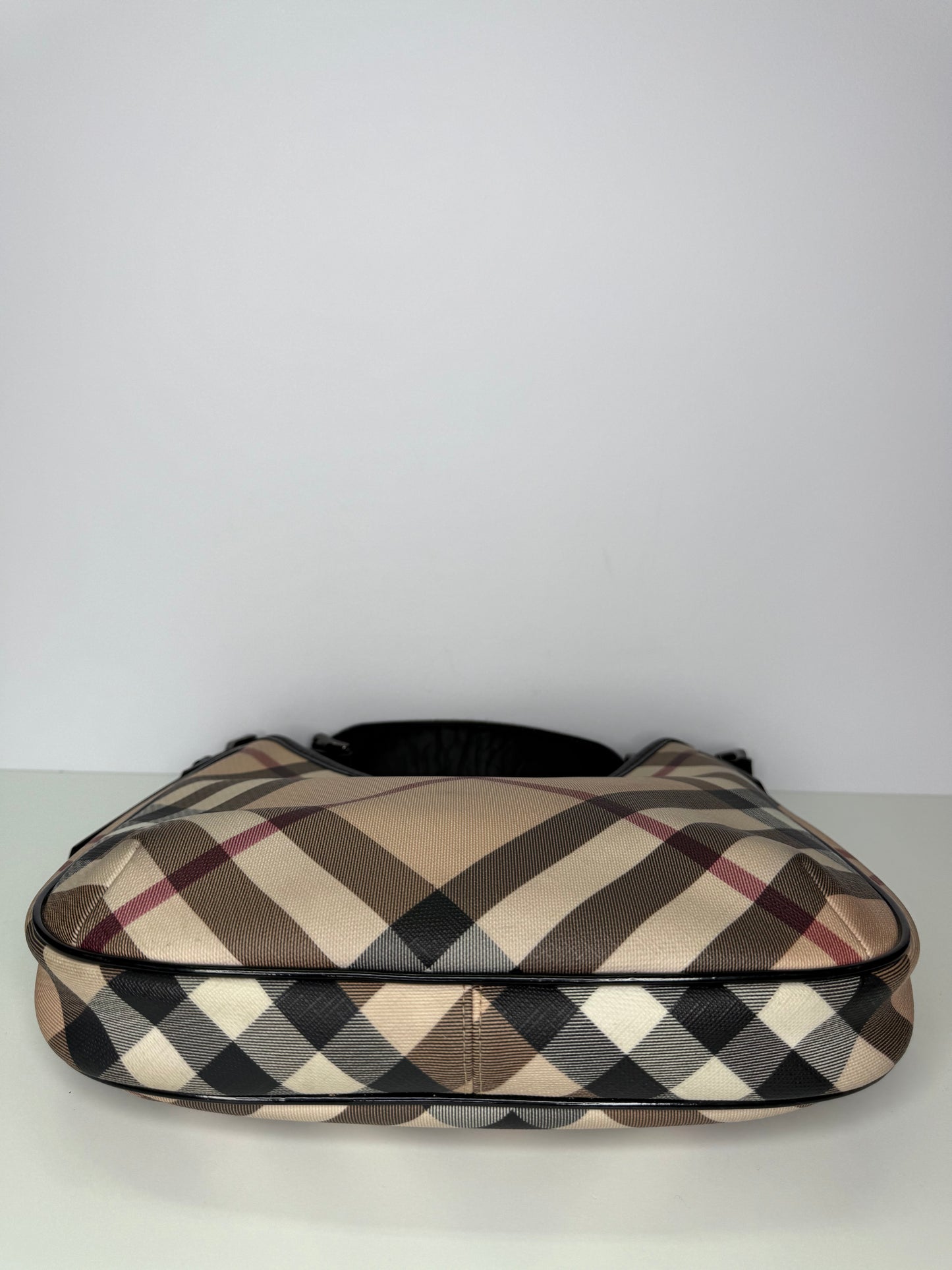 Burberry Beige/Black Nova Check PVC And Patent Leather Barton Hobo