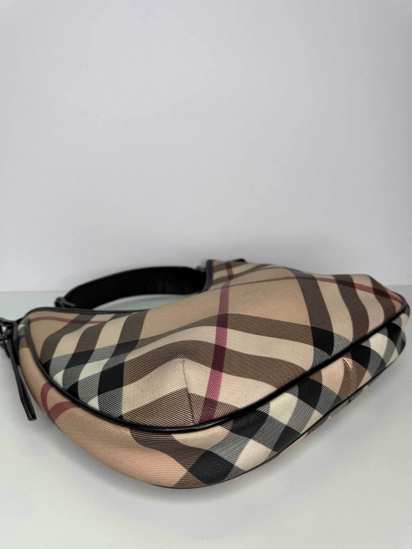 Burberry Beige/Black Nova Check PVC And Patent Leather Barton Hobo