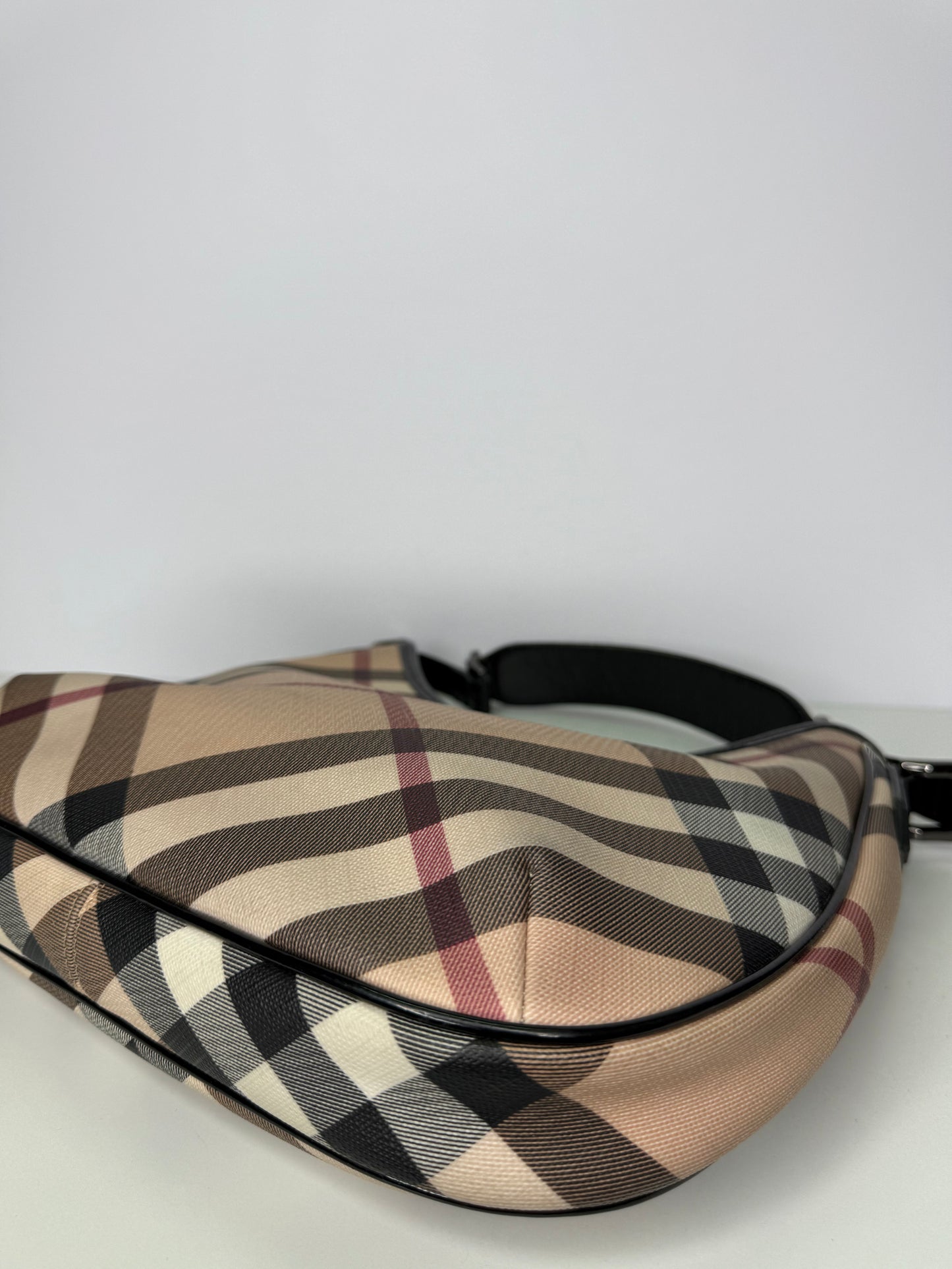 Burberry Beige/Black Nova Check PVC And Patent Leather Barton Hobo