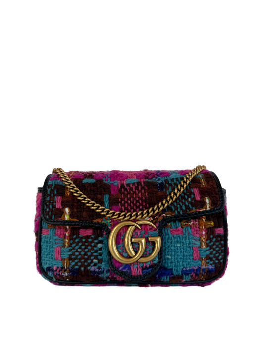 Gucci GG Marmont Super Mini Tweed Calfskin Spicy Check Multicolor