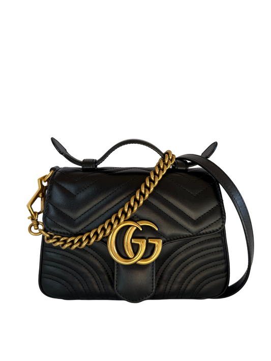 Gucci Mini GG Marmont Top Handle Black Calfskin Matelasse