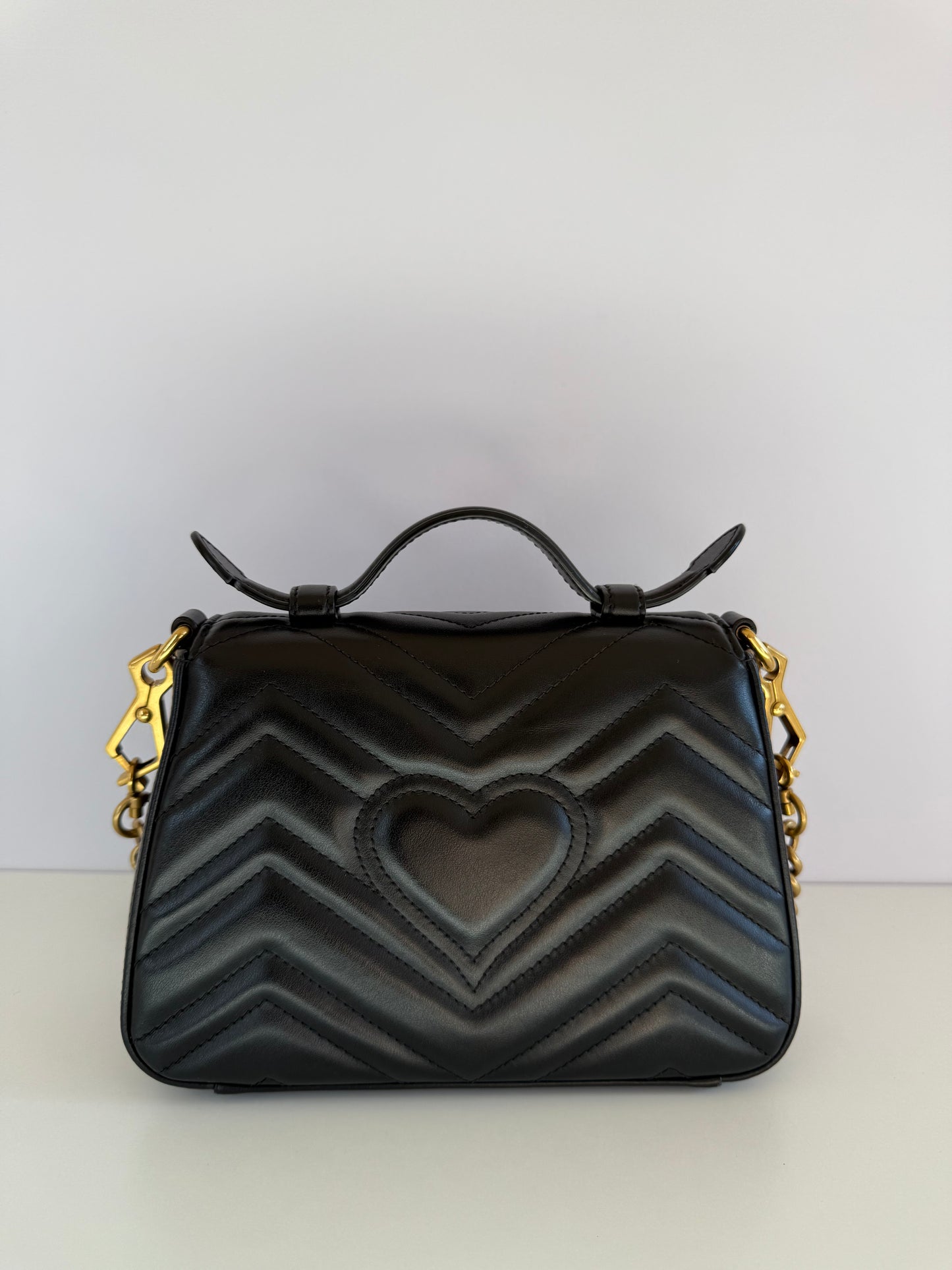 Gucci Mini GG Marmont Top Handle Black Calfskin Matelasse