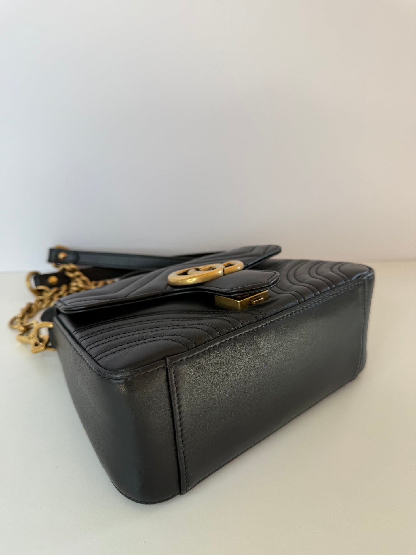 Gucci Mini GG Marmont Top Handle Black Calfskin Matelasse