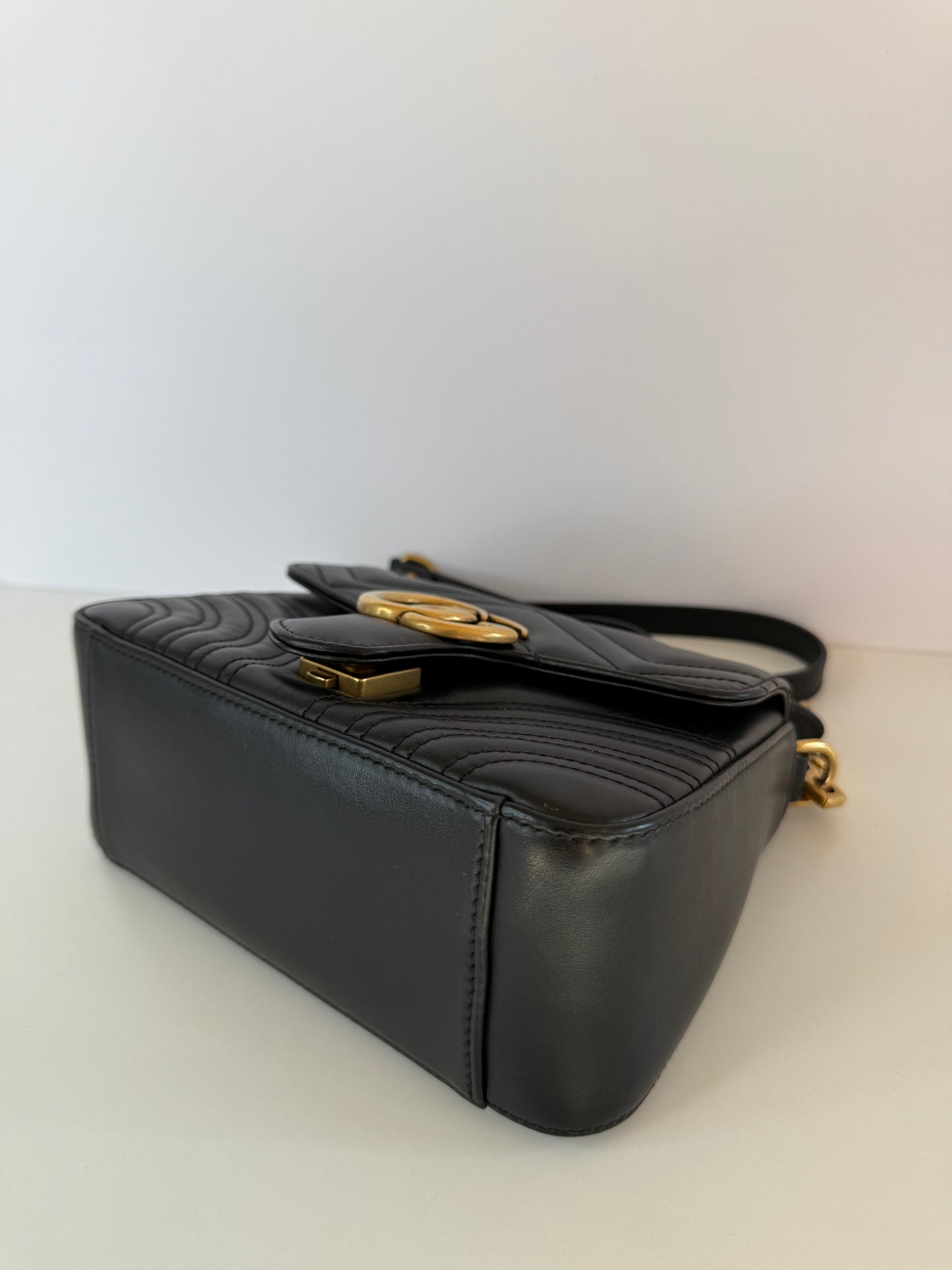 Gucci Mini GG Marmont Top Handle Black Calfskin Matelasse