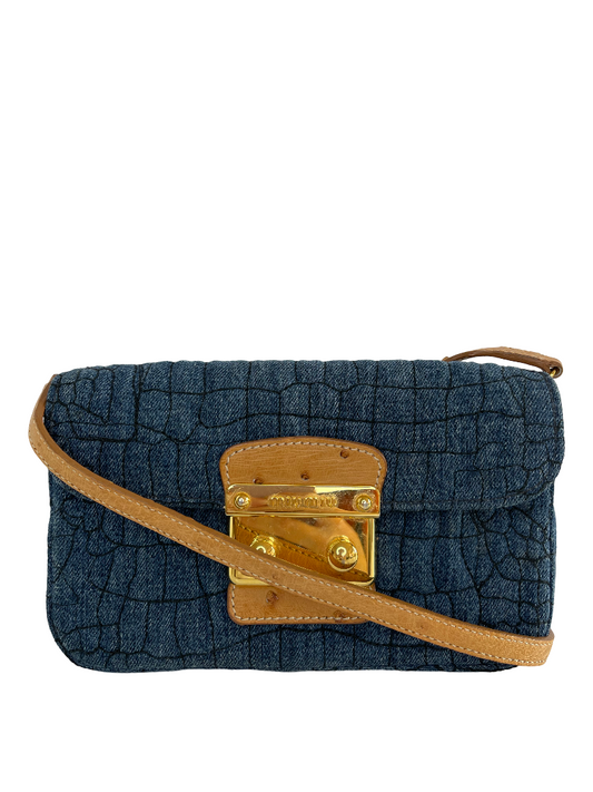 Miu Miu Blue Denim Ostrich Leather Crossbody Bag