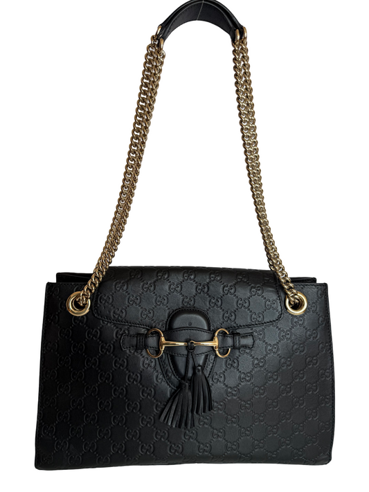 Gucci Black Guccissima Leather Large Emily Chain Shoulder Bag