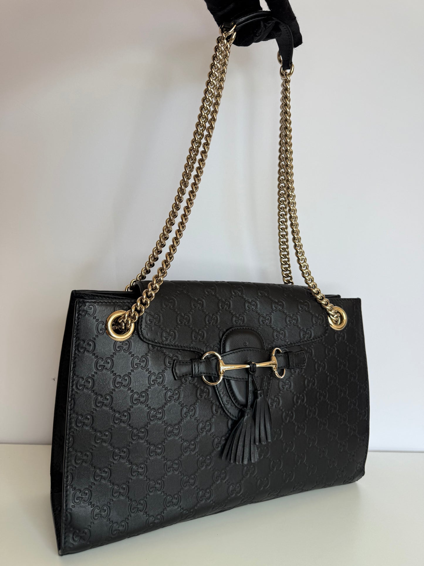 Gucci Black Guccissima Leather Large Emily Chain Shoulder Bag