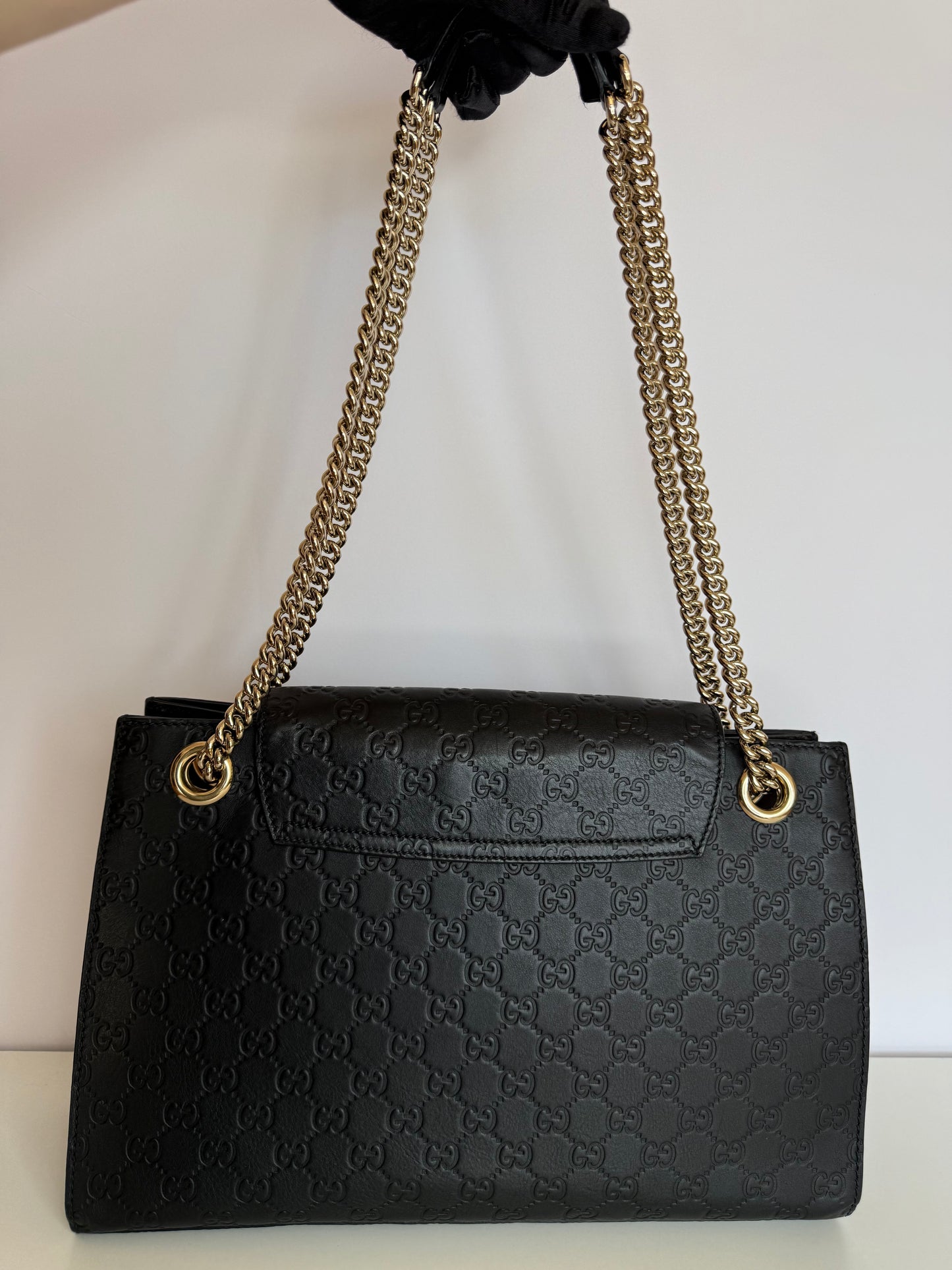 Gucci Black Guccissima Leather Large Emily Chain Shoulder Bag