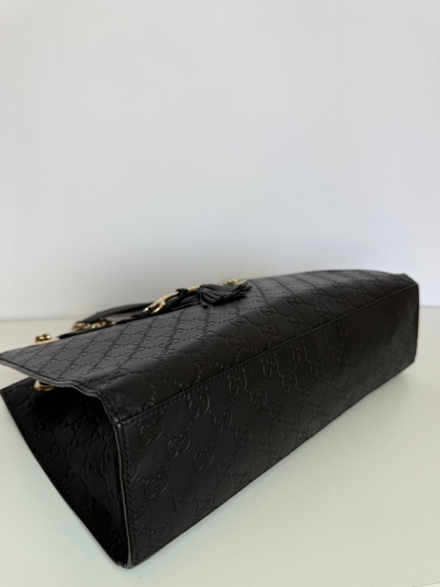 Gucci Black Guccissima Leather Large Emily Chain Shoulder Bag