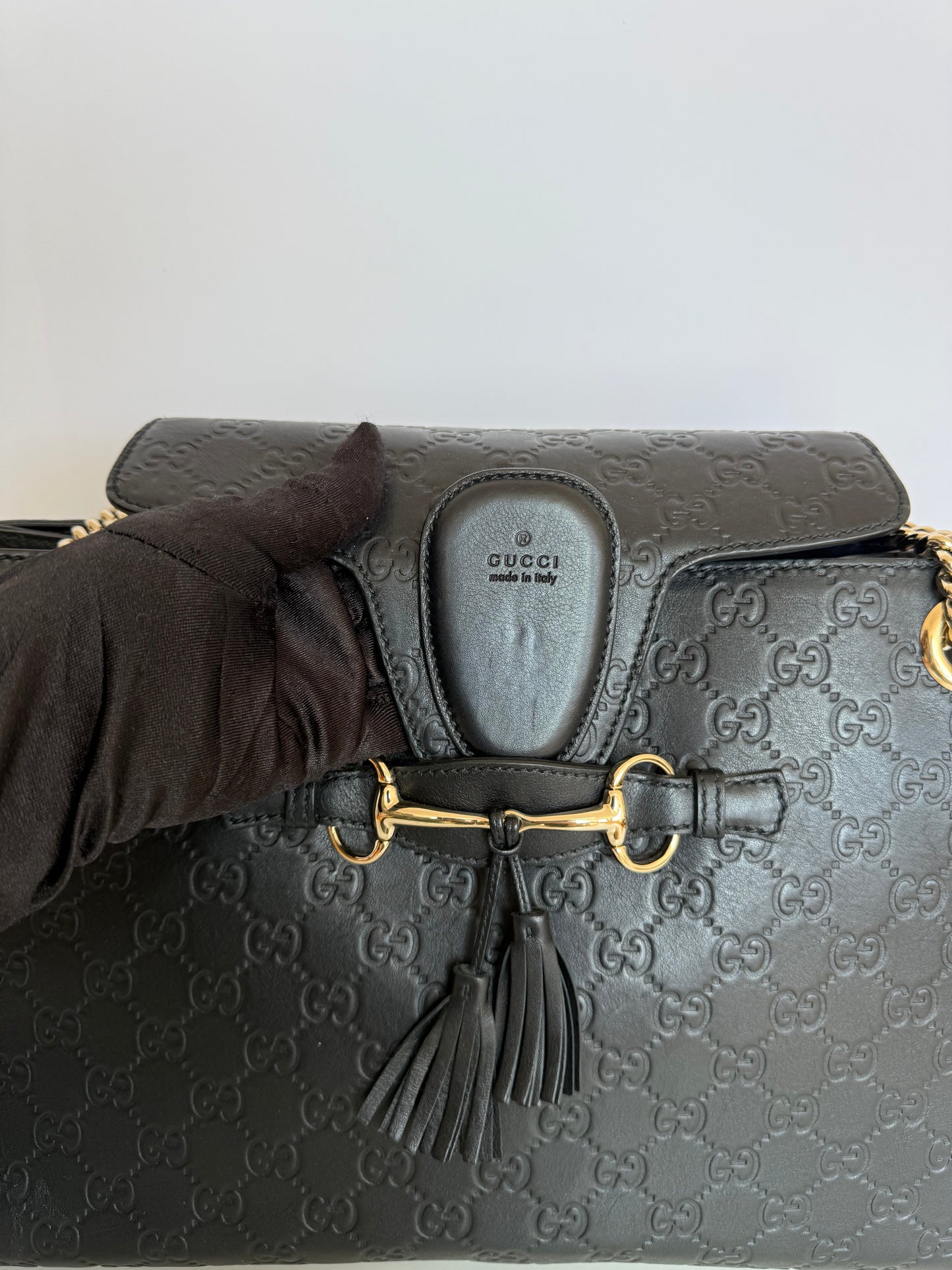 Gucci Black Guccissima Leather Large Emily Chain Shoulder Bag