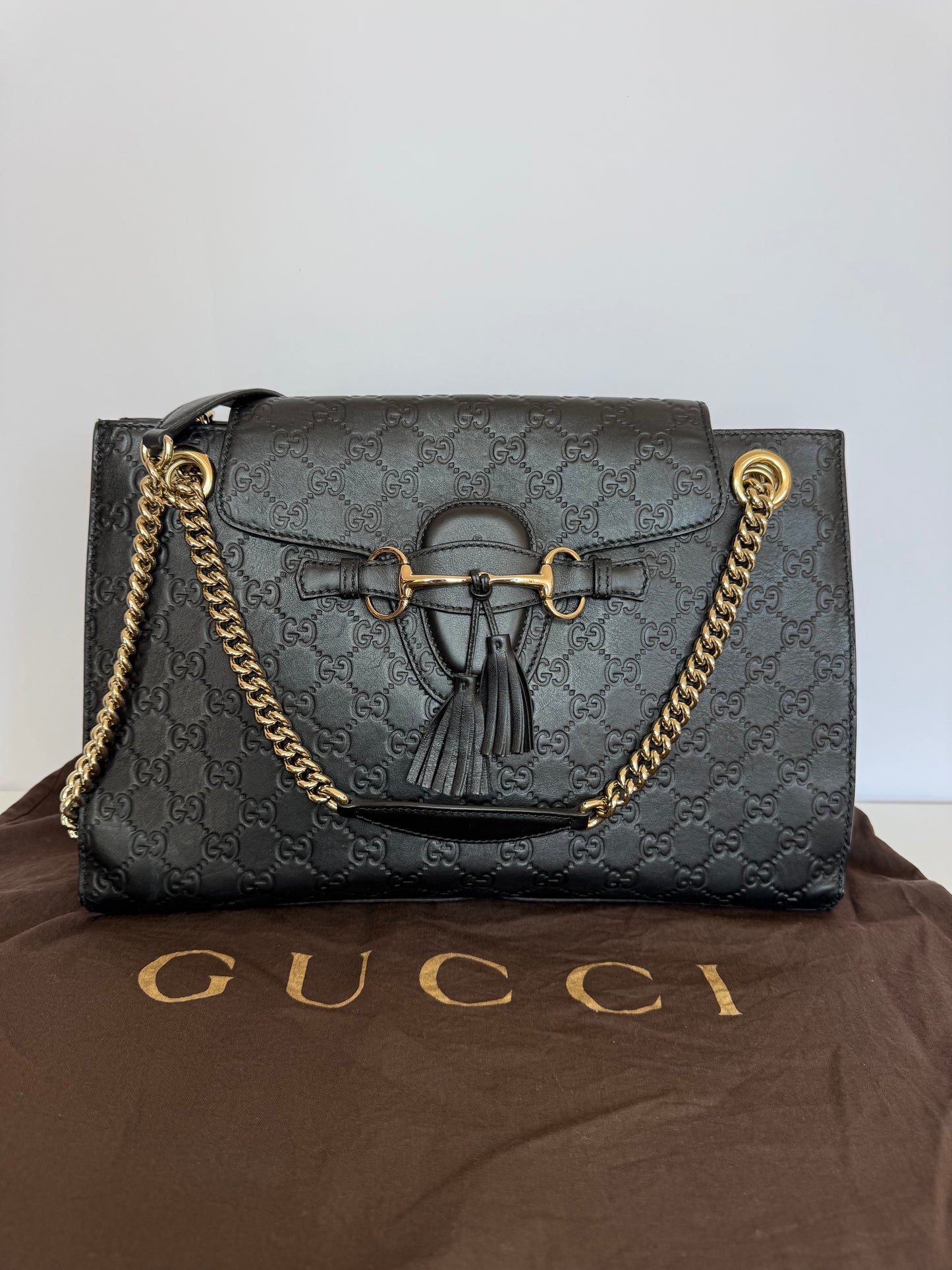 Gucci Black Guccissima Leather Large Emily Chain Shoulder Bag