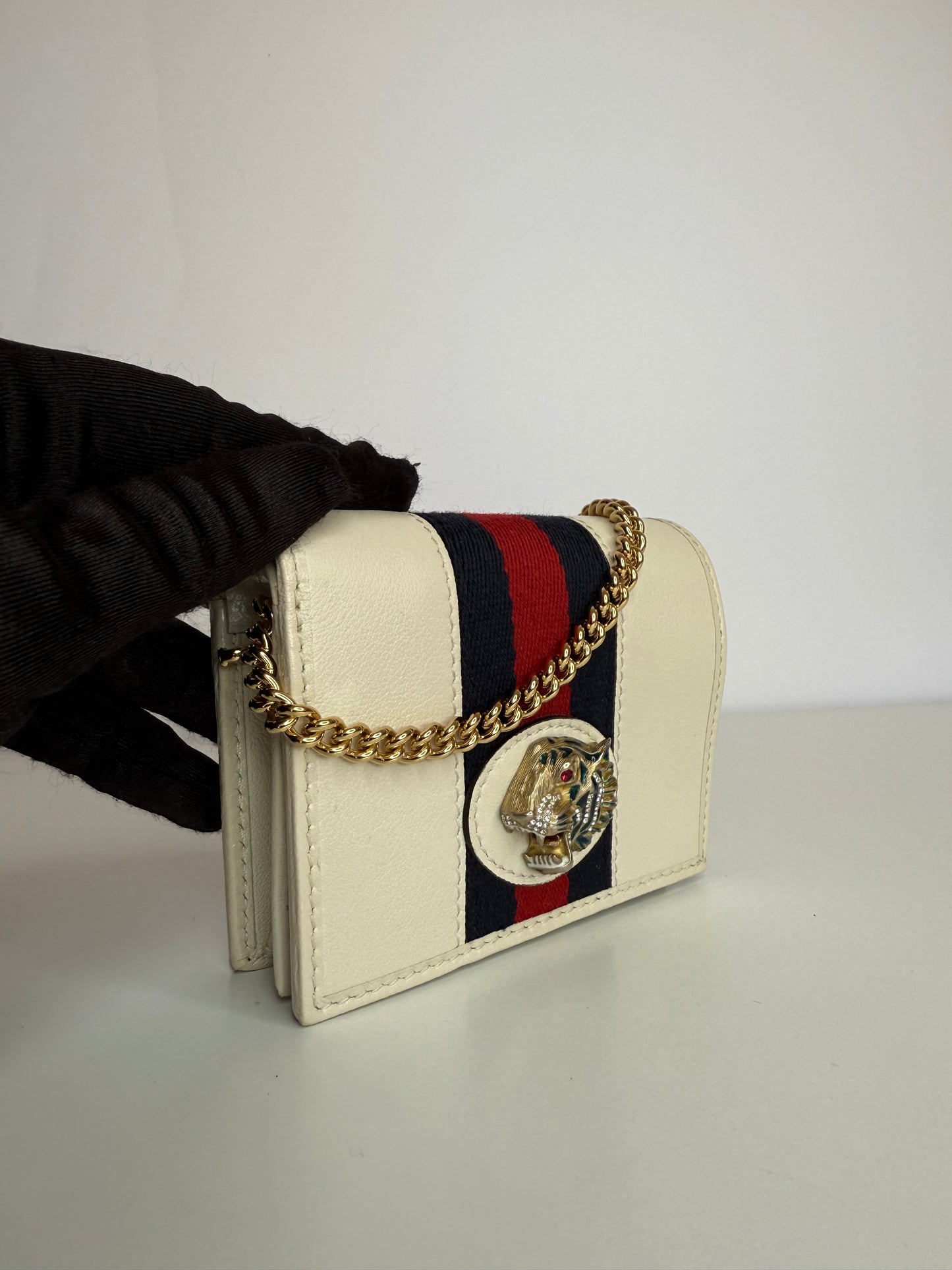 Gucci Rajah Ivory Leather Wallet on Chain