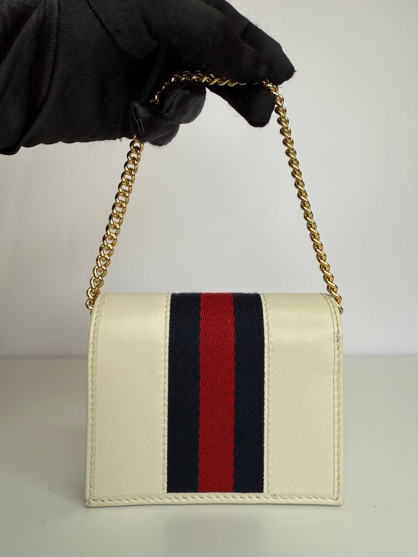 Gucci Rajah Ivory Leather Wallet on Chain