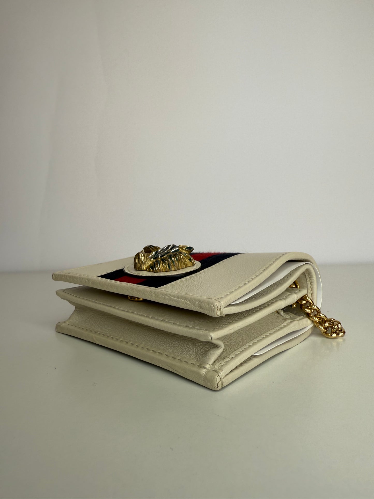 Gucci Rajah Ivory Leather Wallet on Chain