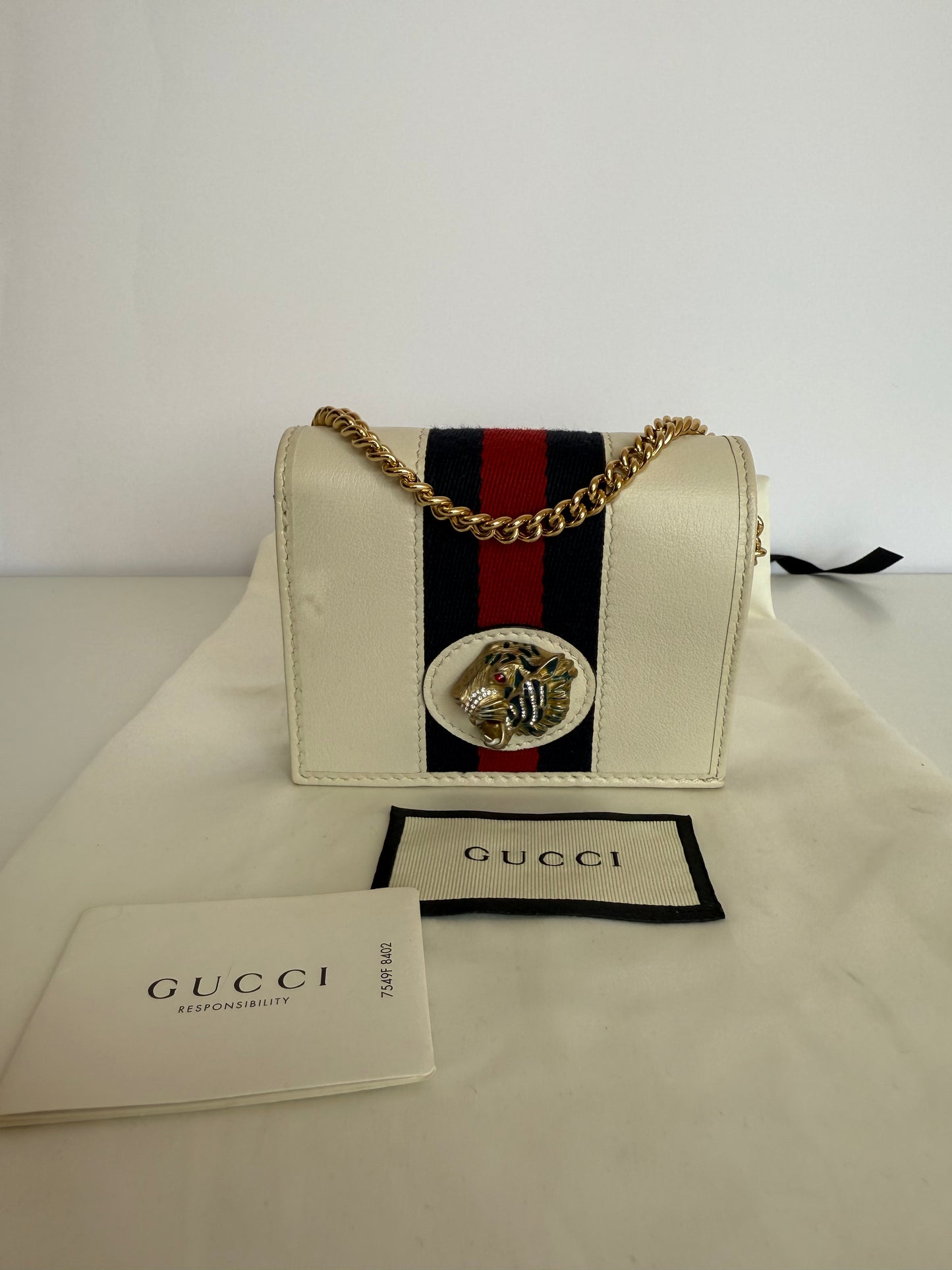 Gucci Rajah Ivory Leather Wallet on Chain