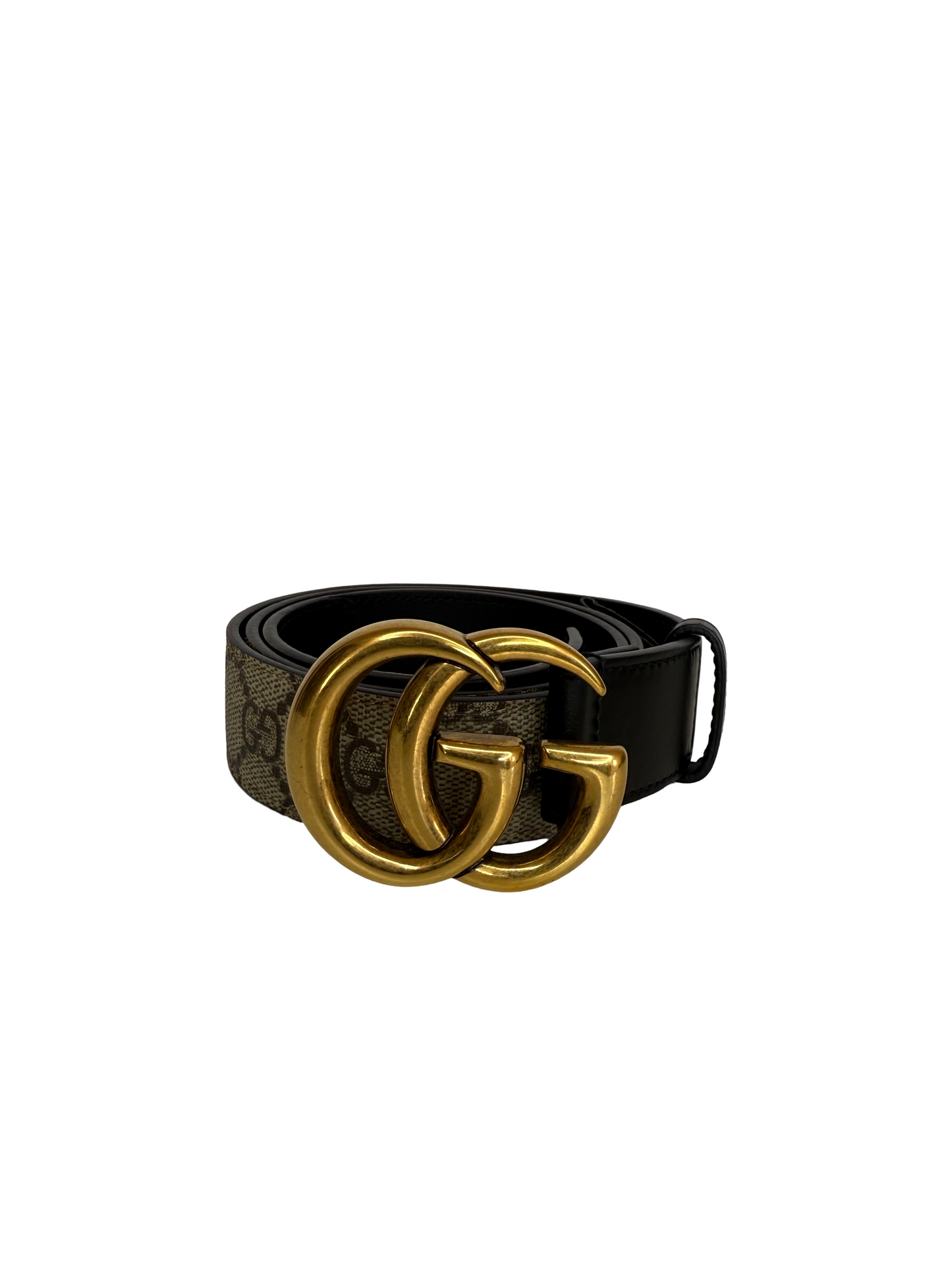 Gucci GG Supreme Canvas and Leather GG Marmont Buckle Belt