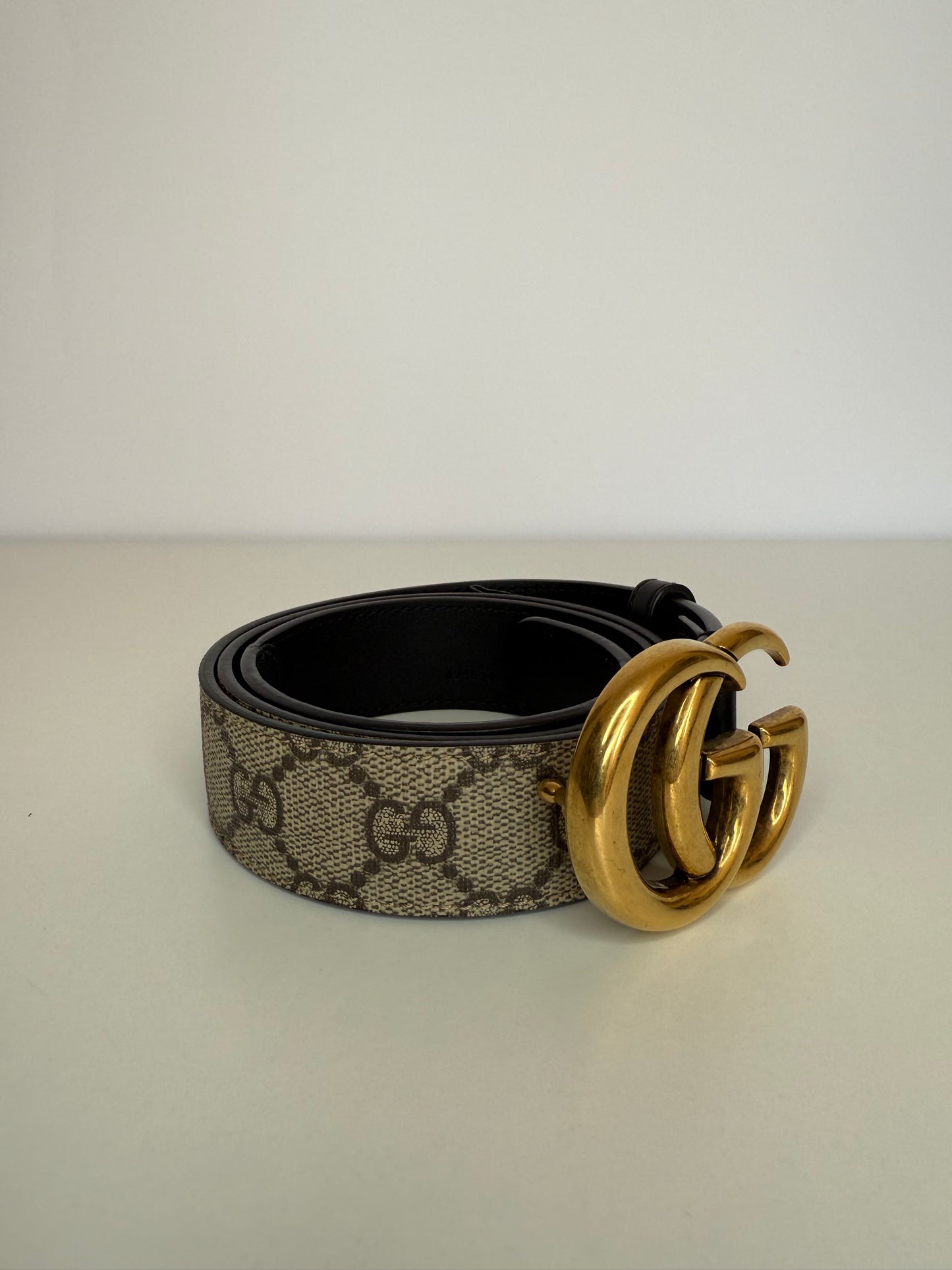 Gucci GG Supreme Canvas and Leather GG Marmont Buckle Belt