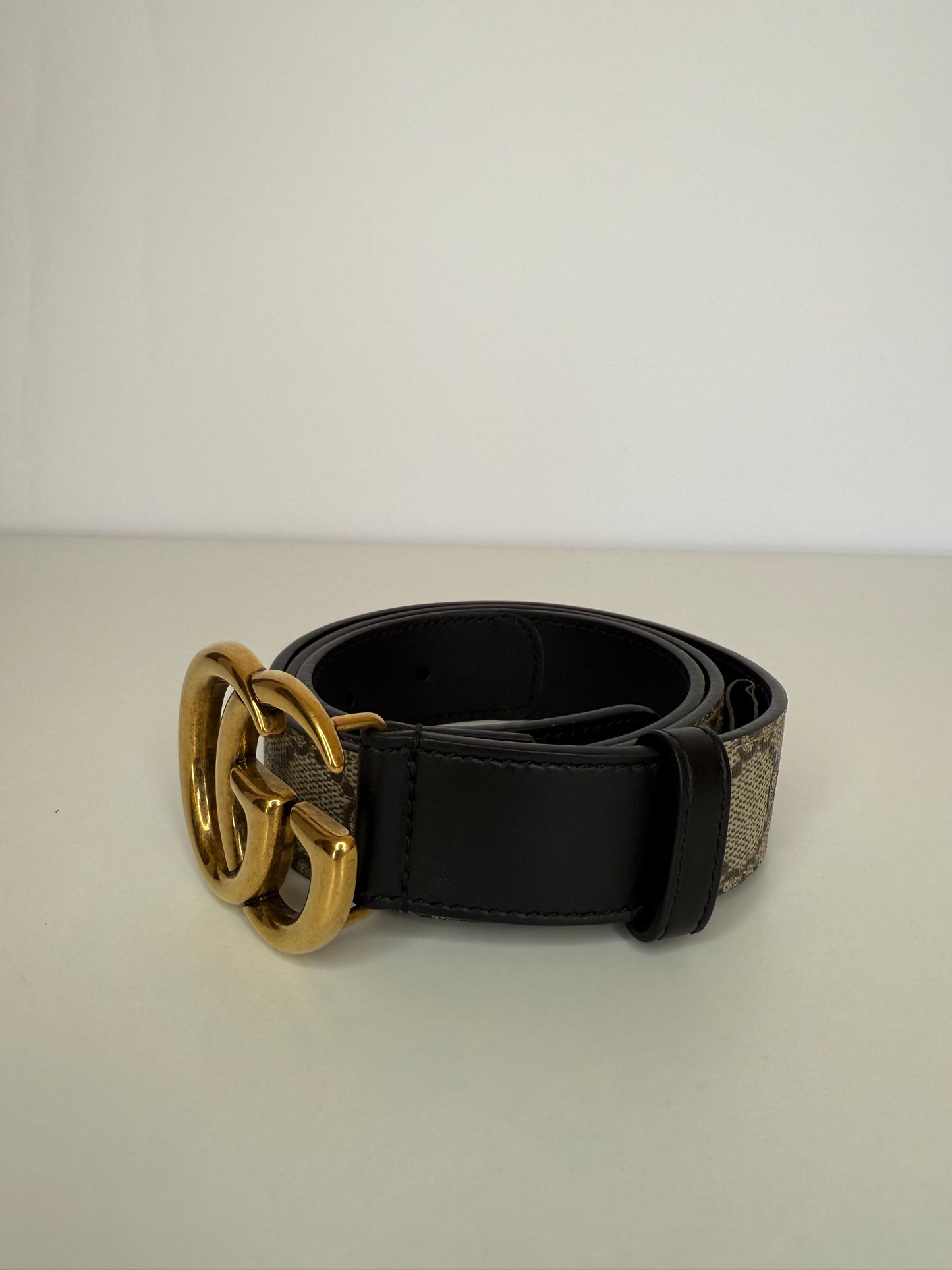 Gucci GG Supreme Canvas and Leather GG Marmont Buckle Belt