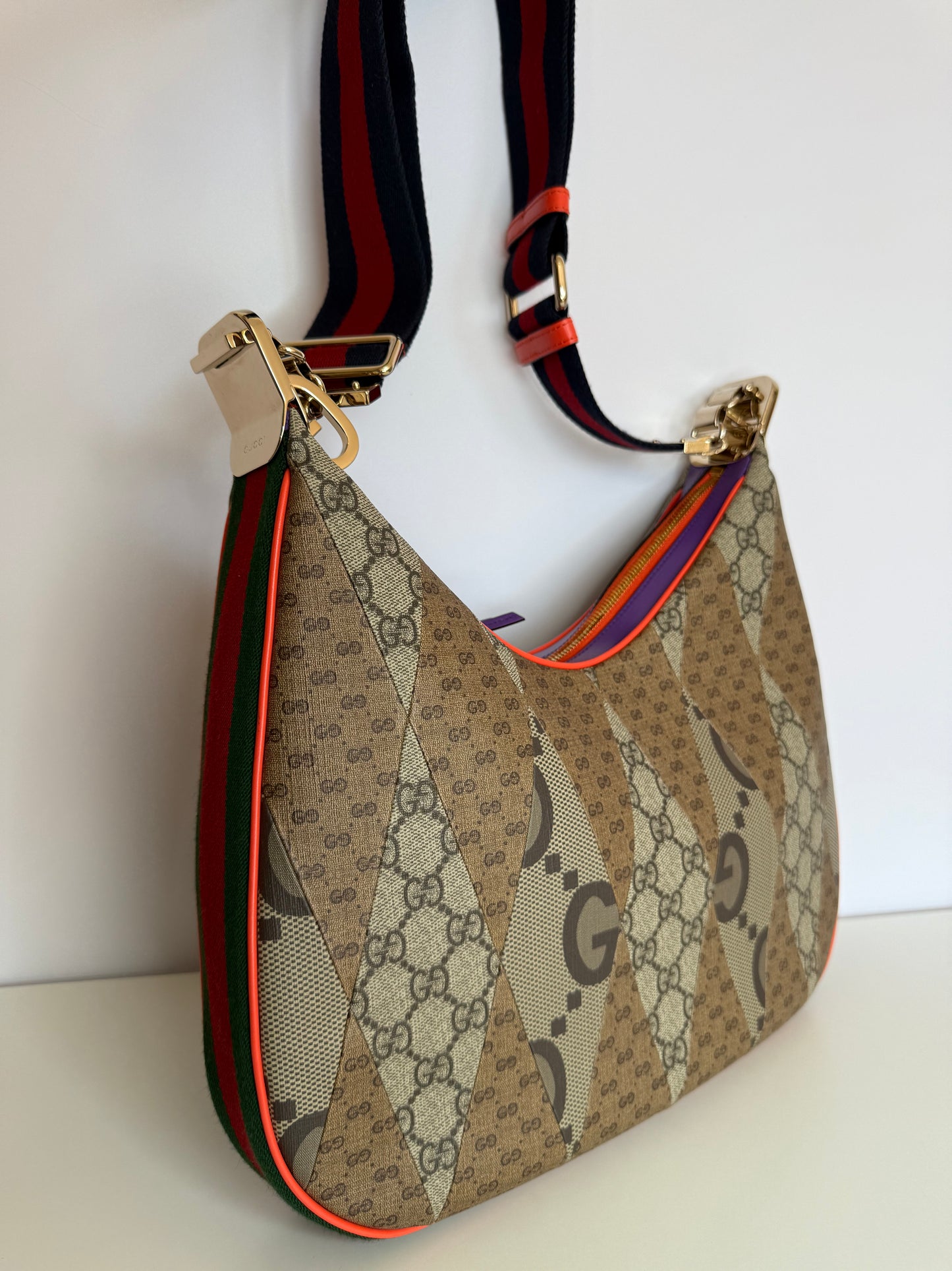 Gucci GG Supreme Attache Patchwork Medium Shoulder Bag