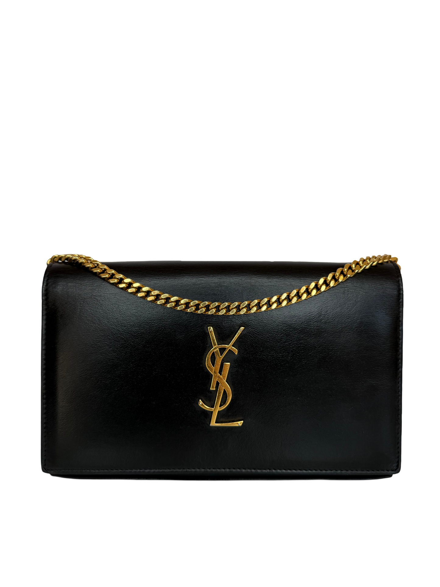 Saint Laurent Black Glossy Calfskin Monogram Chain Wallet