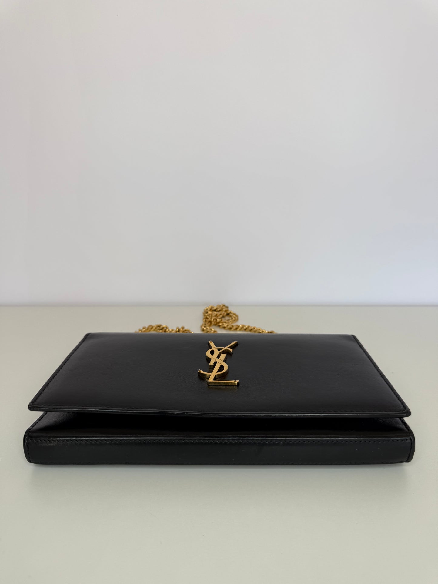 Saint Laurent Black Glossy Calfskin Monogram Chain Wallet