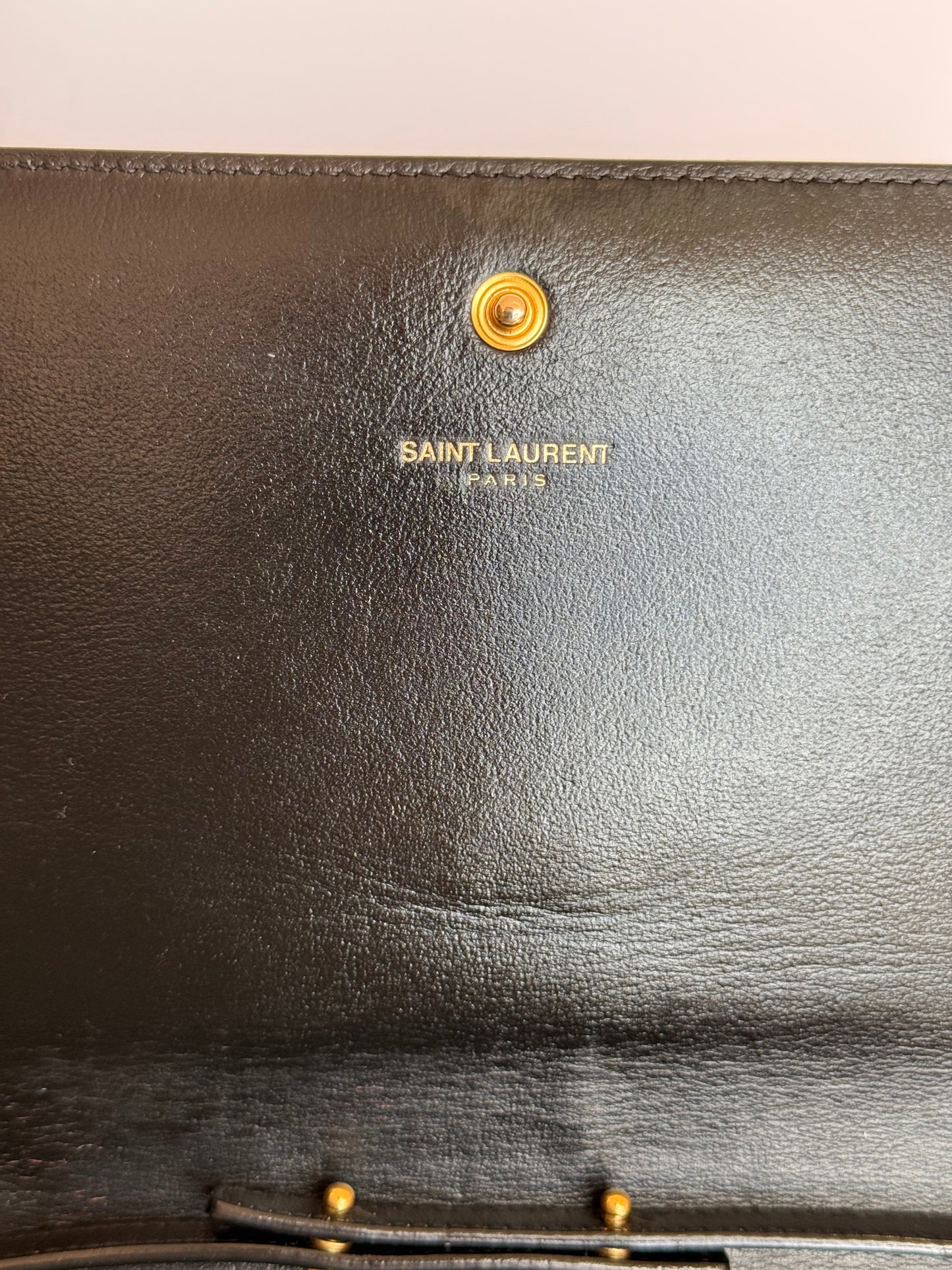 Saint Laurent Black Glossy Calfskin Monogram Chain Wallet