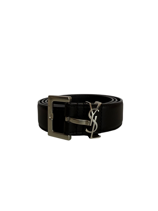 Saint Laurent Cassandre Square Buckle Belt In Smooth Leather