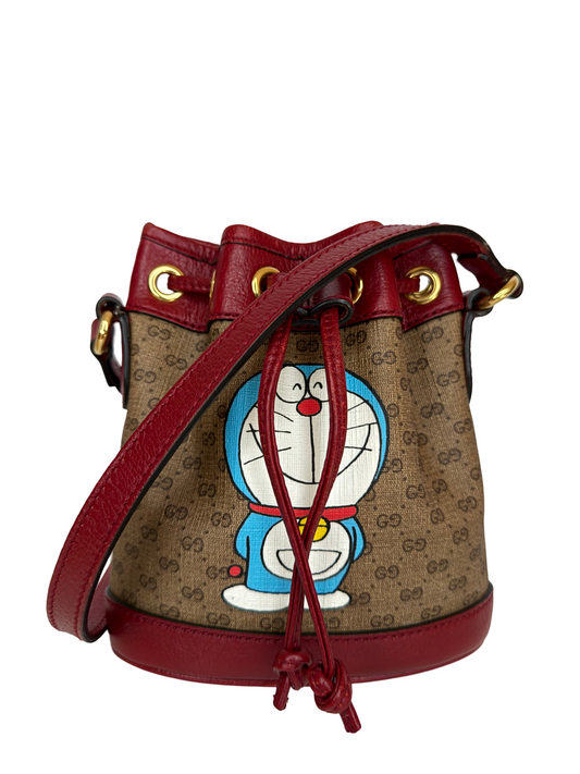 Gucci x Doraemon Limited Edition Mini Bucket Bag Micro GG Coated Canvas