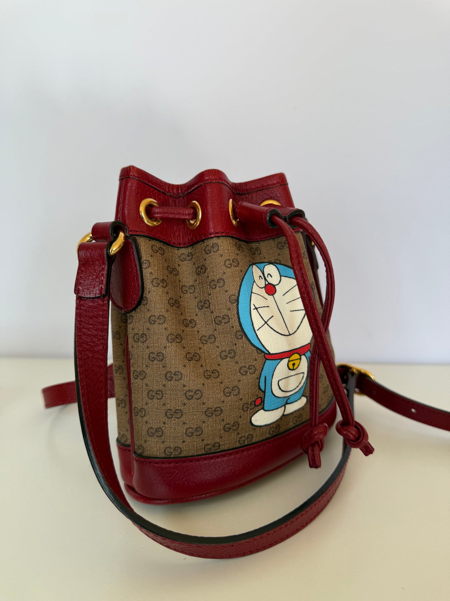 Gucci x Doraemon Limited Edition Mini Bucket Bag Micro GG Coated Canvas