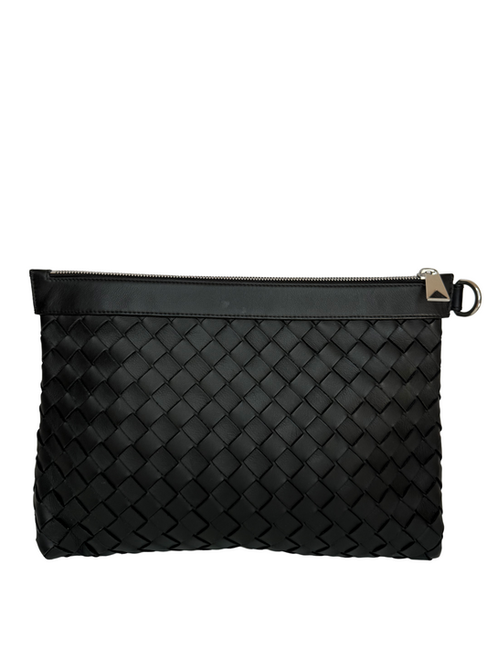 Bottega Veneta Intrecciato Half Zip Pouch Black