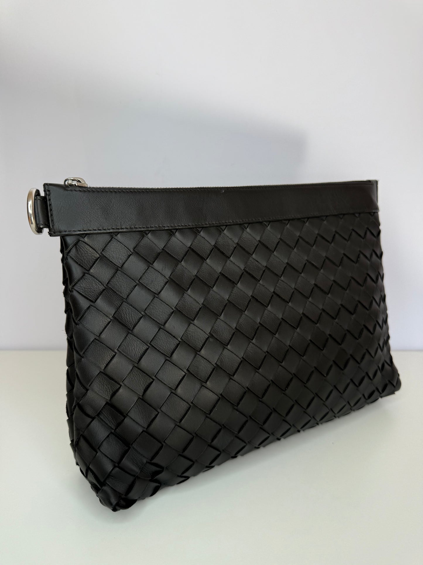 Bottega Veneta Intrecciato Half Zip Pouch Black