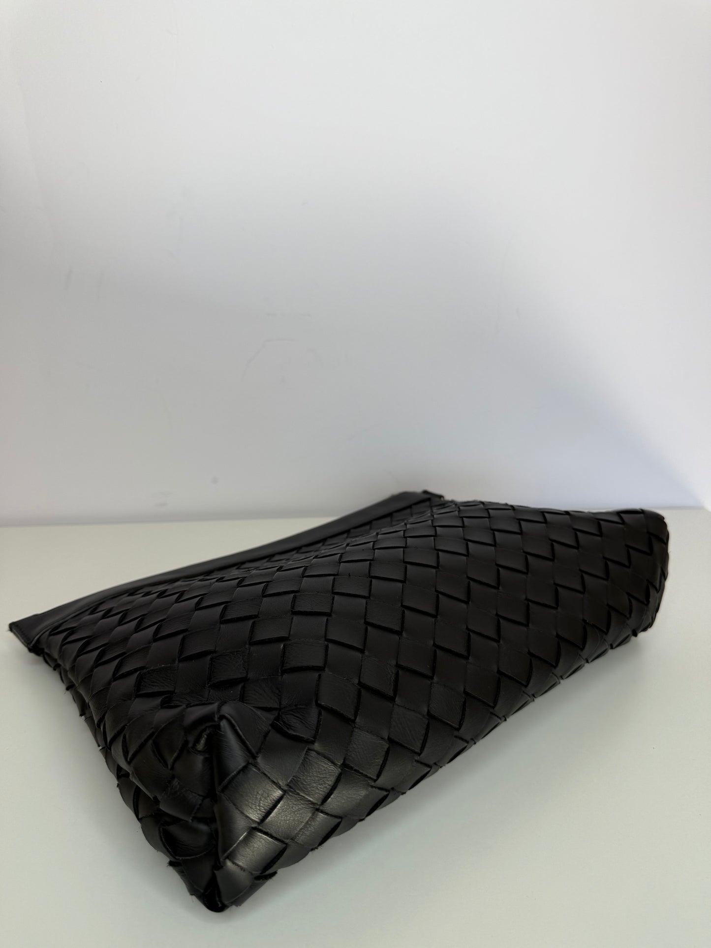 Bottega Veneta Intrecciato Half Zip Pouch Black