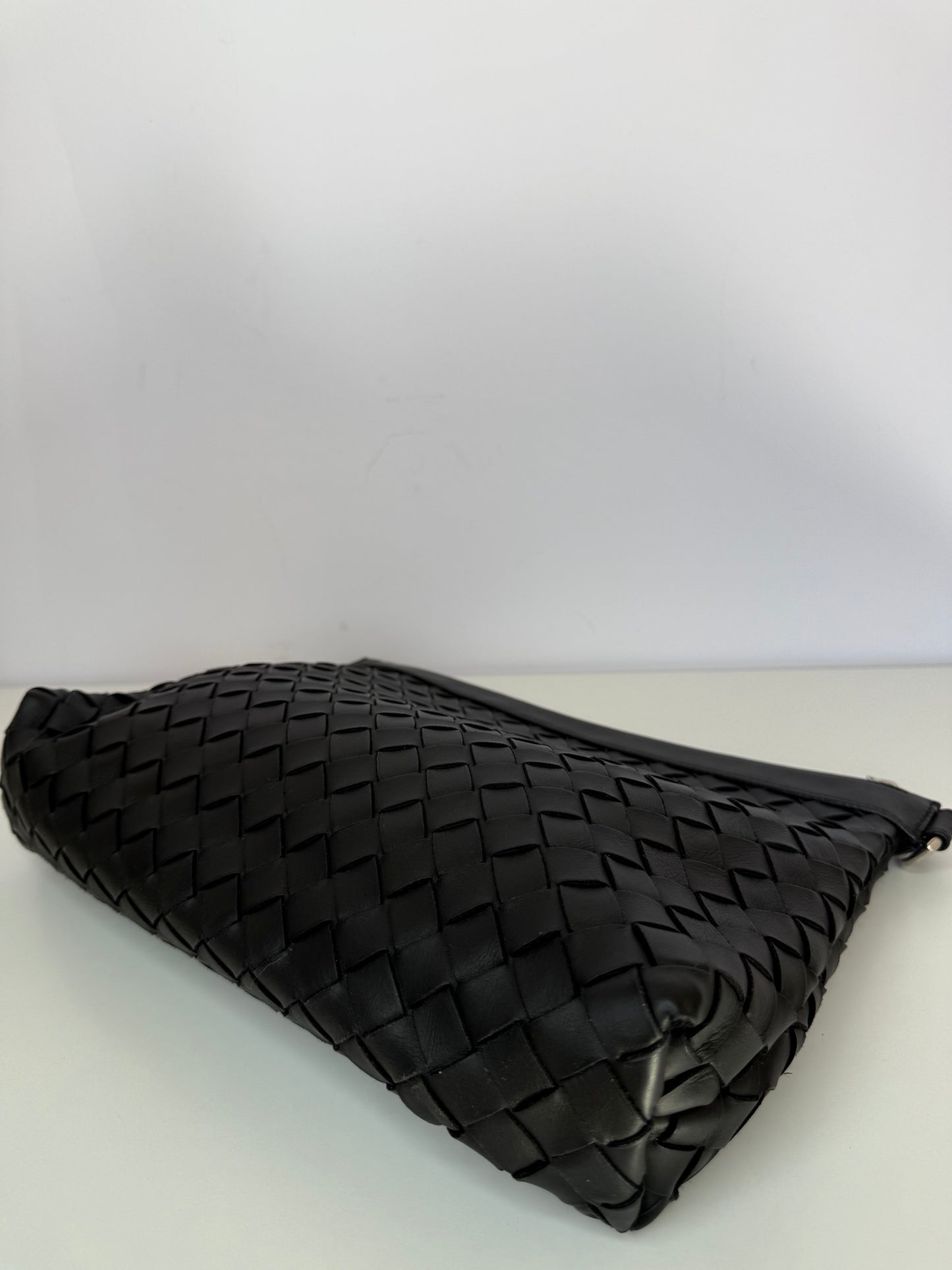 Bottega Veneta Intrecciato Half Zip Pouch Black