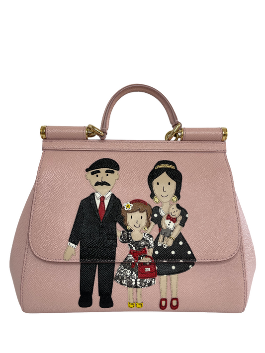 Dolce & Gabbana Medium Miss Sicily Pink Dauphine Leather Family Patch