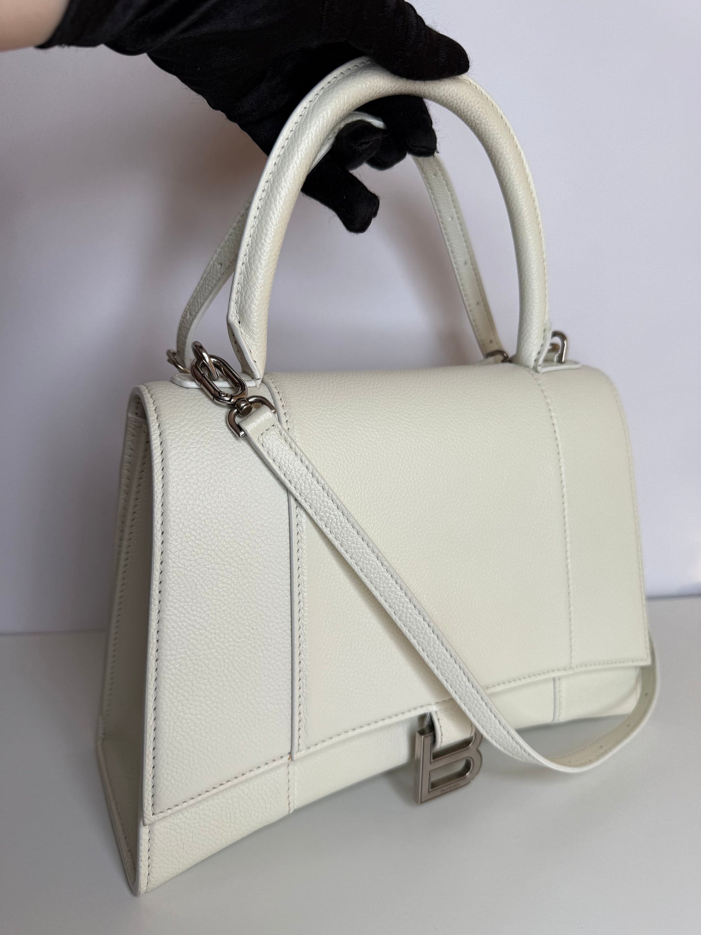 Balenciaga Hourglass Medium White Top Handle Bag