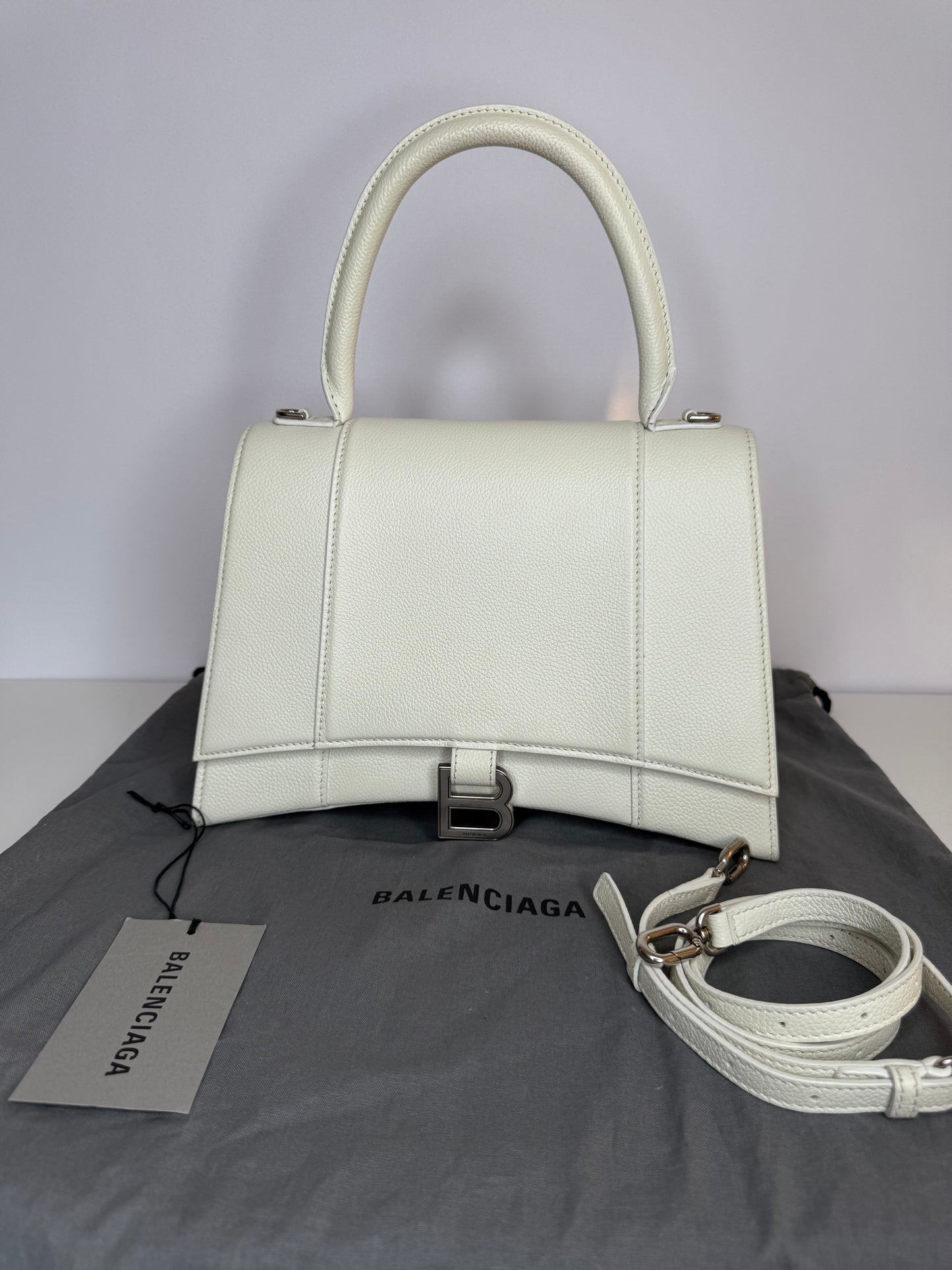 Balenciaga Hourglass Medium White Top Handle Bag