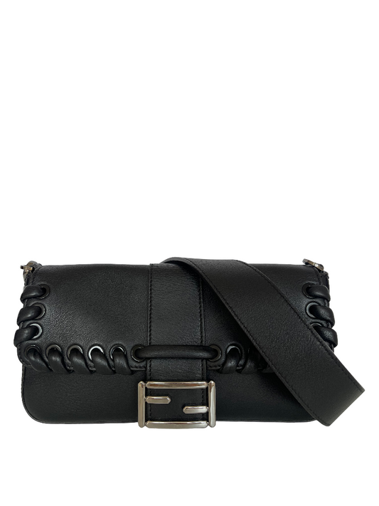 Fendi Baguette Whipstitch Black Leather