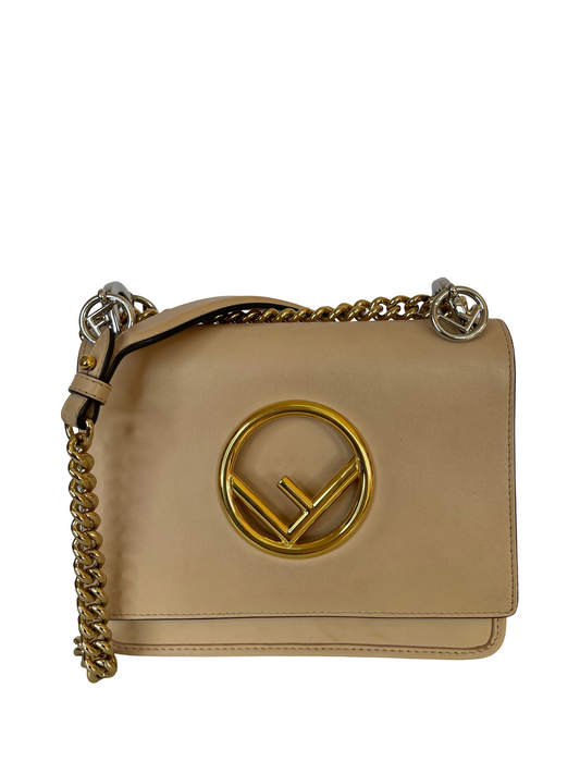 Fendi Kan I Logo Small Nude Leather Crossbody Bag