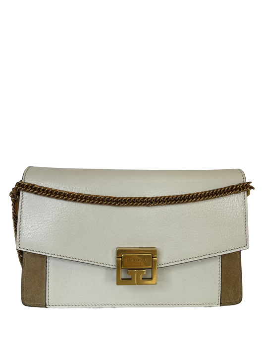 Givenchy Mini GV3 Crossbody Bag in White Leather Cream Suede