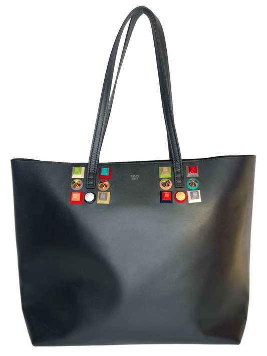 Fendi Rainbow Studded Leather Medium Roll Tote