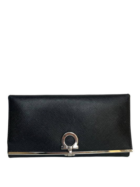 Salvatore Ferragamo Black Saffiano Leather Gancini Icona Wallet