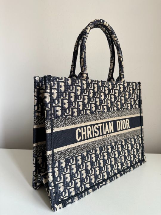 Christian Dior  Medium Dior Book Ecru and Blue Dior Oblique