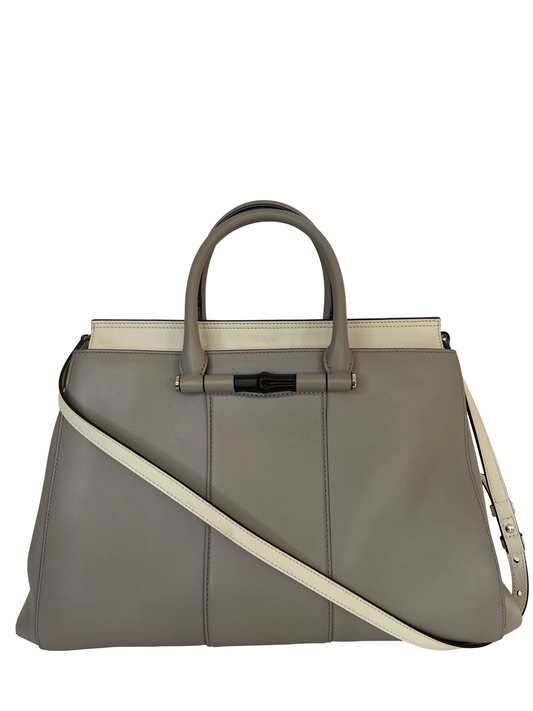 Gucci Calfskin Leather 2way Lady Bamboo Top Handle Bag Grey