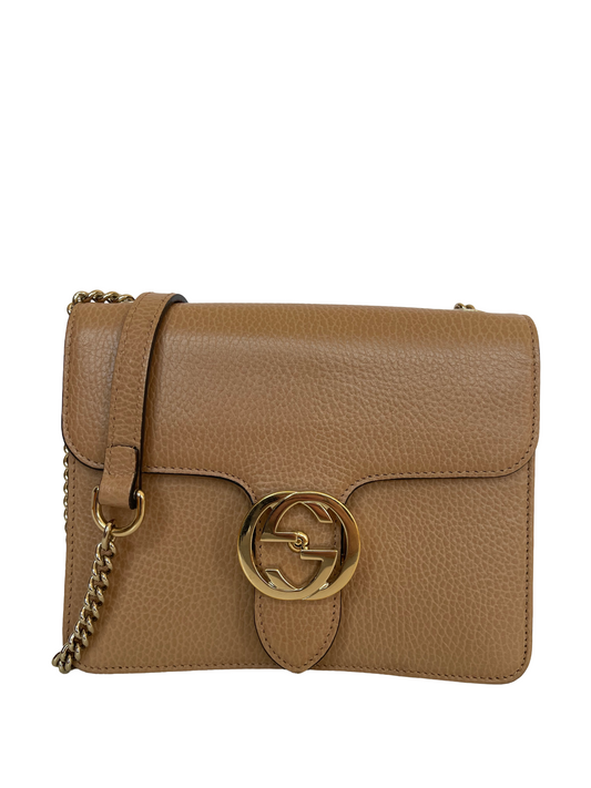 Gucci Dollar Calfskin Small Interlocking G Shoulder Bag Camelia