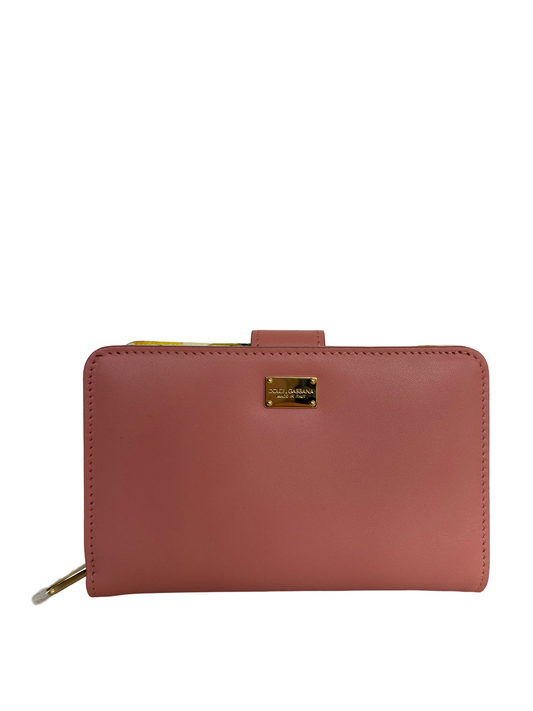 Dolce Gabbana Pink Leather Wallet with Lemon Print Interior