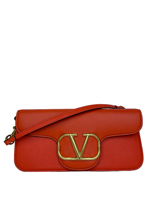 Valentino Garavani Locò Calfskin Leather Vlogo Signature Orange Shoulder Bag