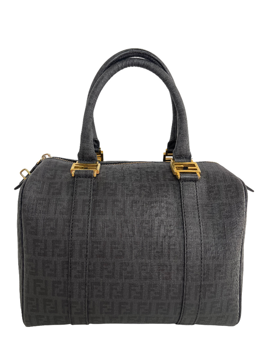 Fendi Black/Grey Zucchino Canvas Small Forever Bauletto Boston Bag