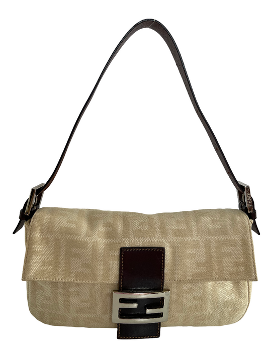 Fendi Iconic Beige Zucca Canvas  Baguette